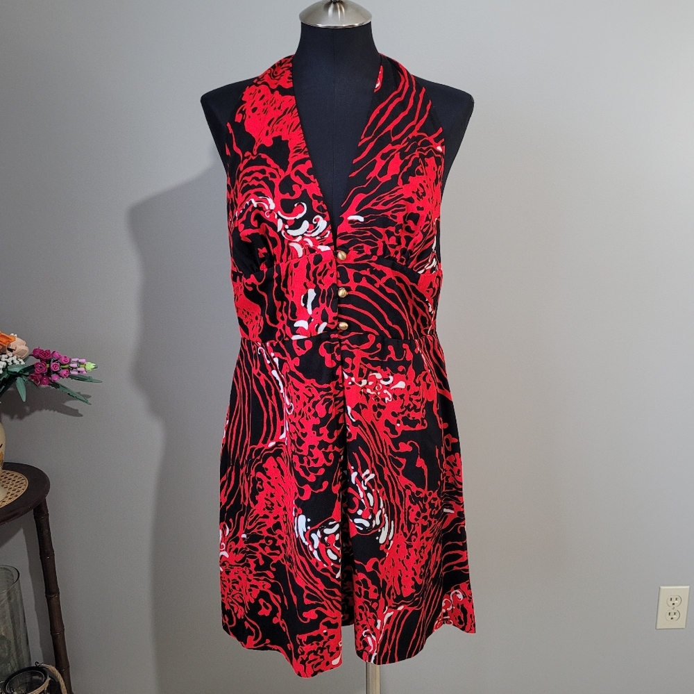 Vintage Red Hawaiian halter dress with button front For Camie